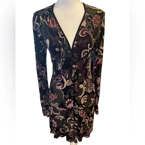 Topshop | Dresses | Topshop Printed Dress Fit And Flare With Tie Back Size  8 Midi Long Sleeve | Poshmark